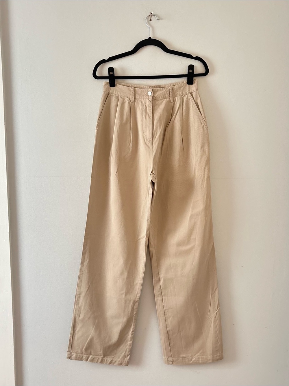 DONNI. NWT Khaki Chino Pleated Trouser 100% Cotton Wide Leg Bottoms Tan